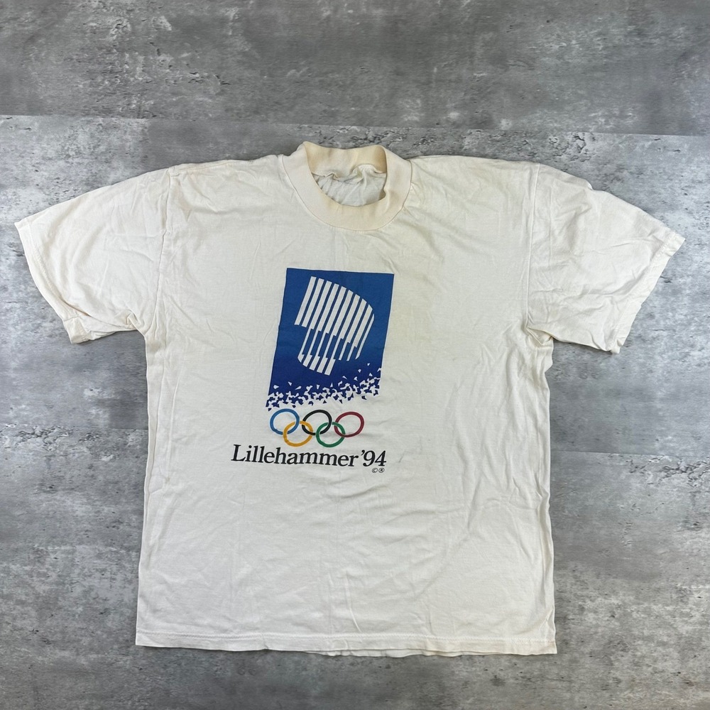 Vintage Lillehammer 1994 Winter Olympics T-Shirt Mens Medium White 90s Single St